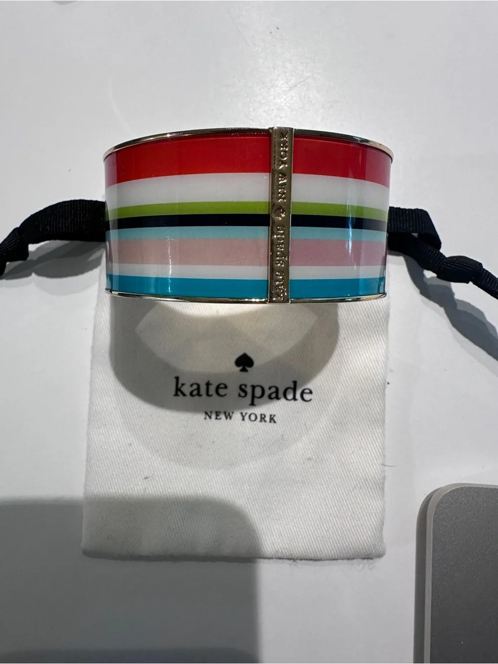 kate spade Multicolor “Beach Stripe” Enamel Bangle with Gold Trim